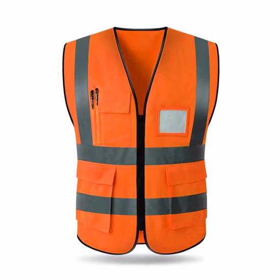 Hi Vis 반사 양복 조끼 야간 발광 형광 조끼(포켓 포함)